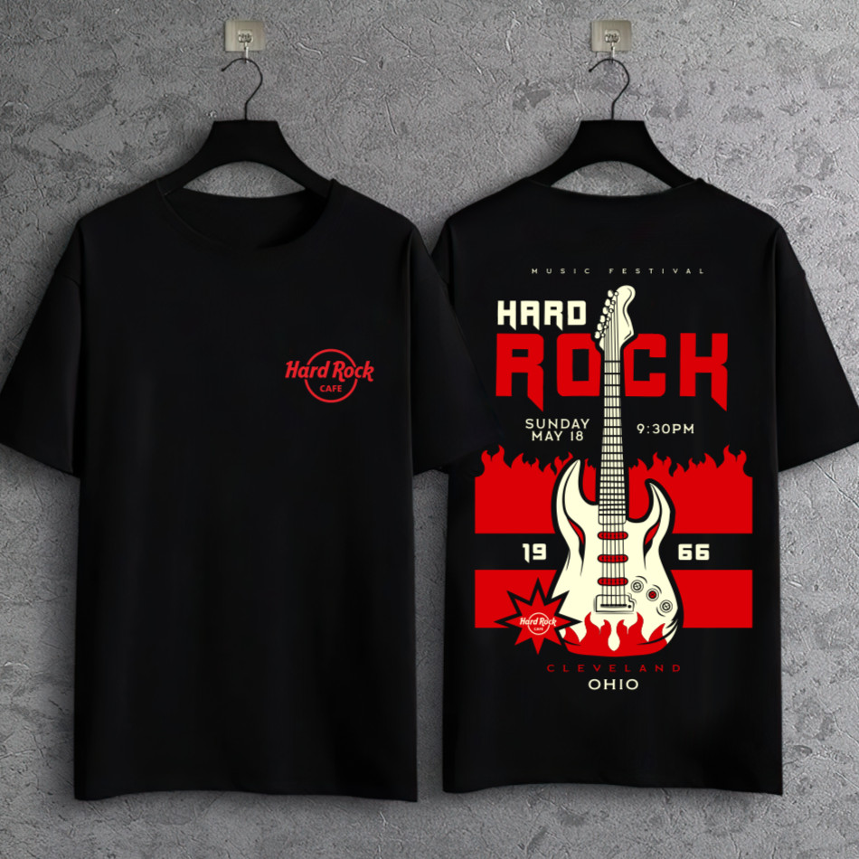 ผ้าฝ้ายแท้ 100% การพิมพ์คุณภาพสูง Hard Rock Cafe กีฬากลางแจ้ง Retro เสื้อยืดแขนสั้น baju unisex lela