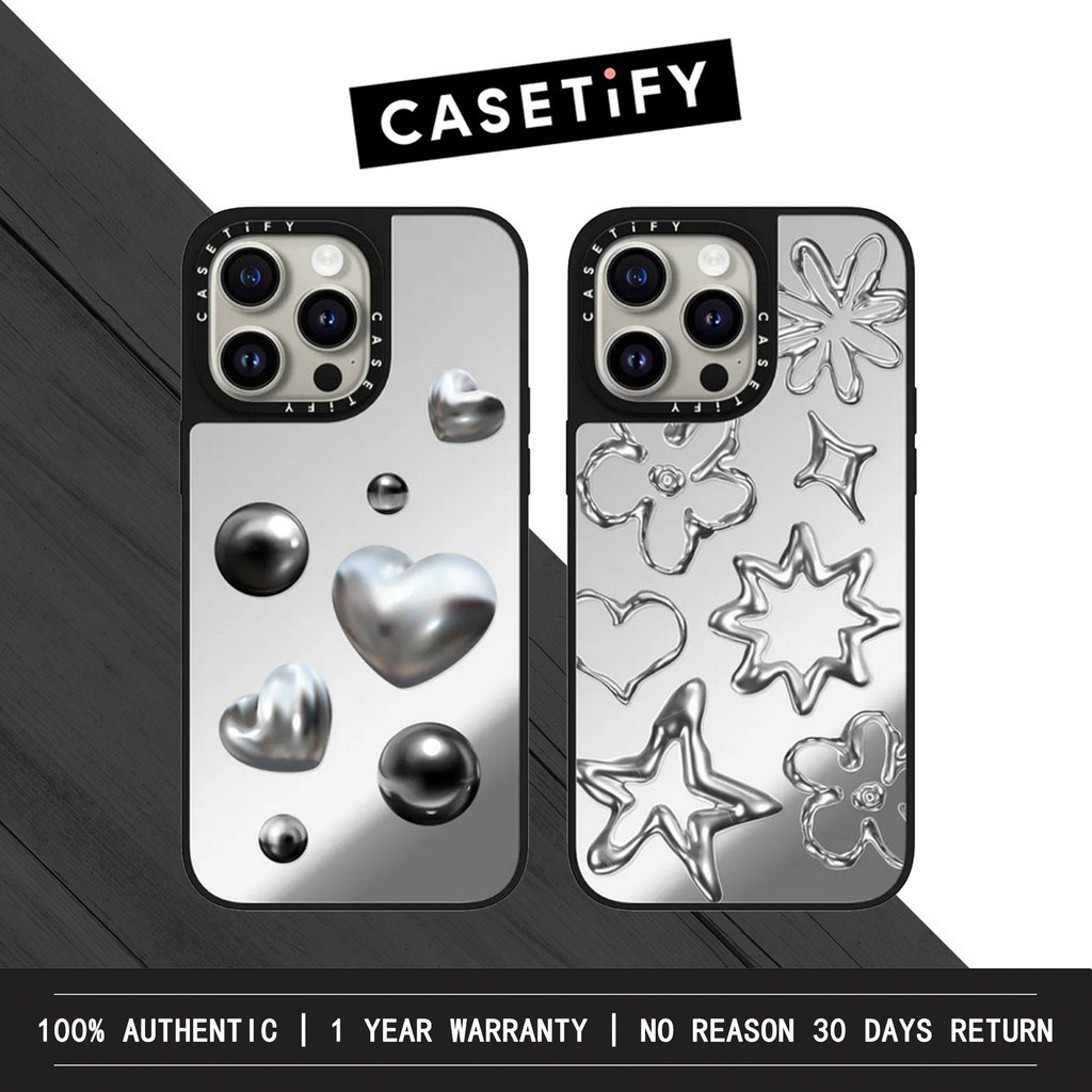 Casetify x เคสโทรศัพท์มือถือ แบบกระจกโครเมี่ยม ลายหัวใจ สําหรับ iPhone 15 Pro Max iPhone 14 Pro Max iPhone 13 Pro Max iPhone 12 Pro Max iPhone 11|ของแท้