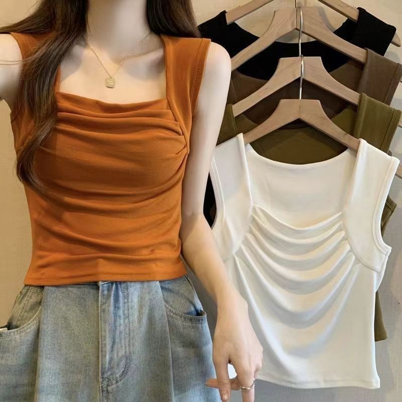 เสื้อกล้ามลําลอง แขนกุด เข้ารูป สีขาว สีดํา พลัสไซซ์ แฟชั่นสําหรับผู้หญิง ไซซ์ M-2XL