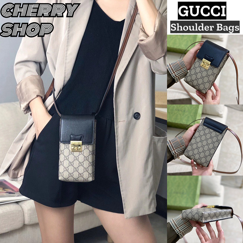 แบรนด์ใหม่และเป็นของแท้/กุชชี่ Gucci Shoulder Baกระเป๋าใส่โทรศัพท์มือถือของผู้หญิง กระเป๋าสะพาย