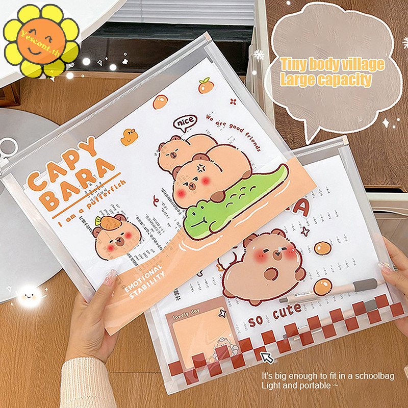 Yescont แฟ ้ มโปร ่ งใสโฟลเดอร ์ กระเป ๋ าเอกสารหนาซิปกระเป ๋ ากันน ้ ําการ ์ ตูนกระดาษถุงเก ็ บอุปกรณ ์ สํานักงานโรงเรียน TH