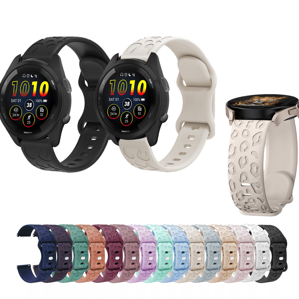 18 มม.22 มม.ซิลิโคน Cheetah เสือดาวแกะสลักสําหรับ Garmin Vivoactive 4 4 S Forerunner 265 265S 255 255S เพลง Venu 2 2 2s 3