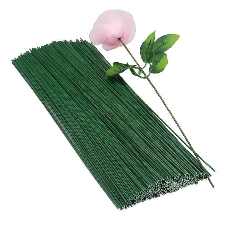 100 ชิ ้ น 20 ซม.ประดิษฐ ์ ดอกไม ้ สีเขียว DIY ดอกไม ้ วัสดุ Handmade ลวด Stem Accessoies สําหรับงานแต ่ งงานตกแต ่ งบ ้ าน