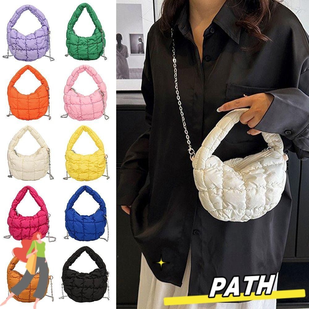 Path Mini Cloud Bag, Handheld Quilted Pleated Bag, One Shoulder Nylon Down Bag Women