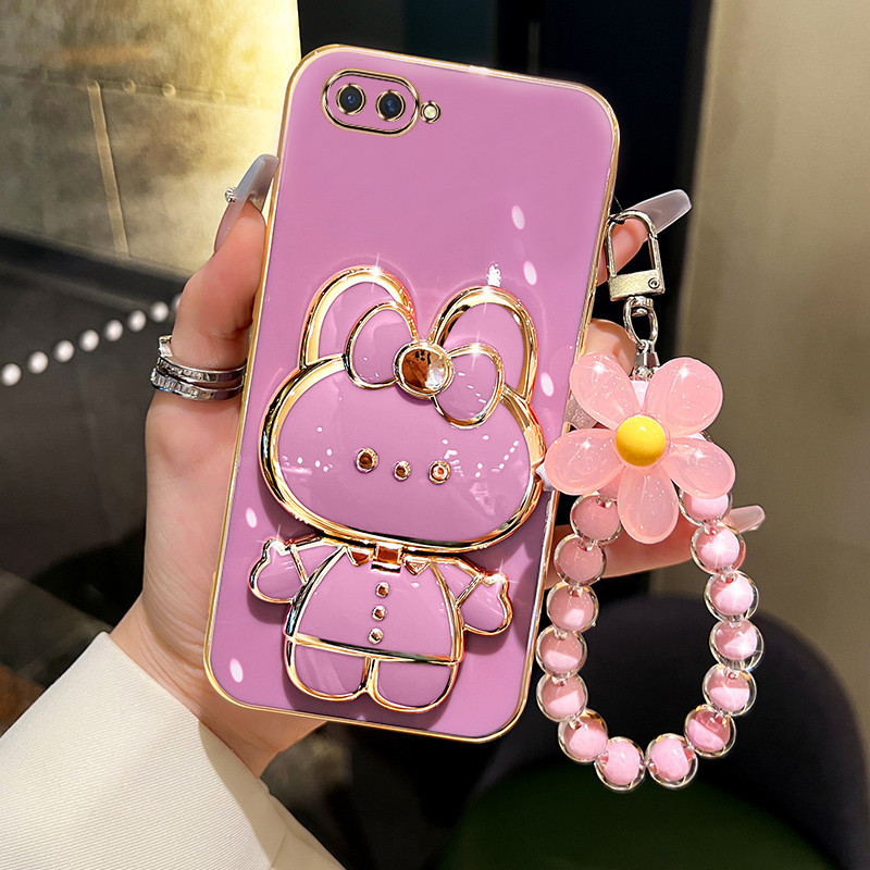ปลอก OPPO A5 a3s a12e เคสโทรศัพท์ TPU 3D กระต่ายขาตั้งสเตอริโอ Ultra Thin Electroplated Soft Case Shock Protection Case พร้อมสร้อยข้อมือ
