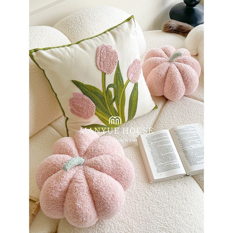 Dreamerhouse หมอนฟักทองสีชมพู น่ารัก โซฟาข้างเตียง หมอนรองเอว ปลอกหมอน