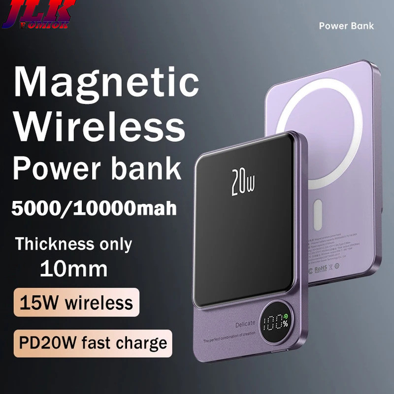 [JLK] Magnetic Power Bank 15W Wireless Fast Charge สําหรับ iPhone 17 Air 16 15 14 13 12 Pro Max S25 Edge S24 Ultra ฯลฯภายนอกแบตเตอรี่ Pack Powerbank แบบพกพา Charger