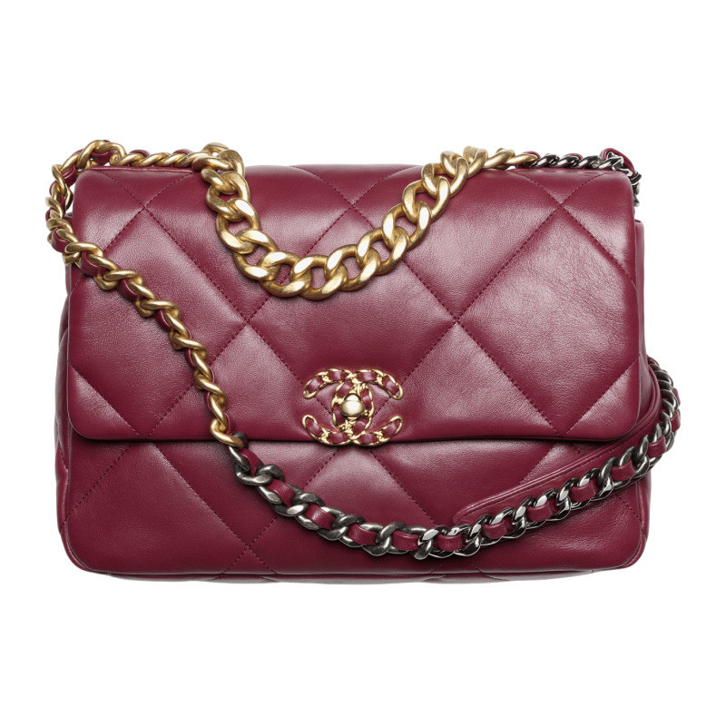Chanel/Chanel womens bag Borsa 19 red lambskin diamond patterned quilted single shoulder crossbody