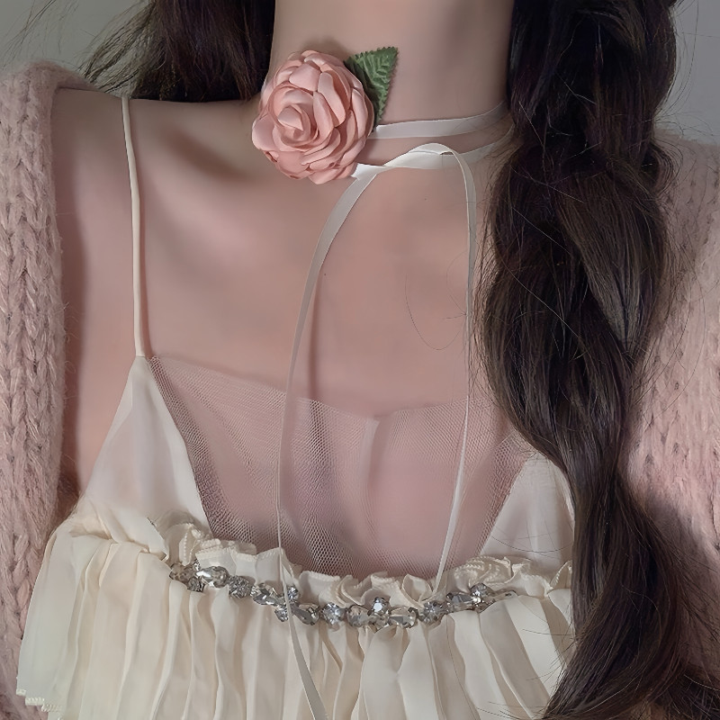 เกาหลี ดอกเคมีเลีย ริบบิ้น สูง-จบ อารมณ์สาวสร้อยคอสร้อยข้อมือ