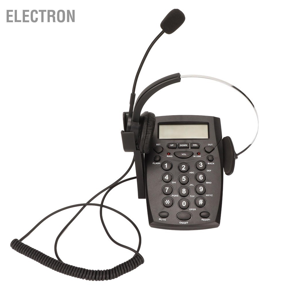 Electron ชุดหูฟังแบบมีสายโทรศัพท์ตัดเสียงรบกวน FSK DTMF Caller ID Dialpad โทรศัพท์พื้นฐานพร้อมหูฟังสำหรับ Call Center Office