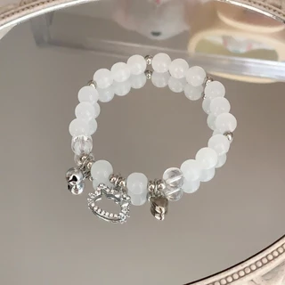 สร้อยข้อมือ ประดับคริสตัล รูปตาแมว และกระดิ่ง สําหรับผู้หญิง พร้อมส่ง
