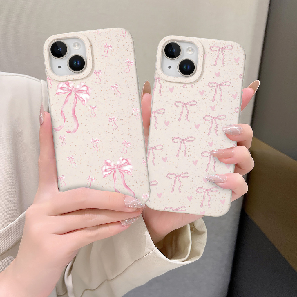 เคสผูกโบว์สีชมพู Vivo Y21E Y20 Y17 Y15A Y16 Y1s Vivo Y22 Y51 2020 Y95 Y19 Y50 V25e Y02 V25 Y35 V20 V25 V23 Pro เป็นมิตรกับสิ่งแวดล้อมฟาง