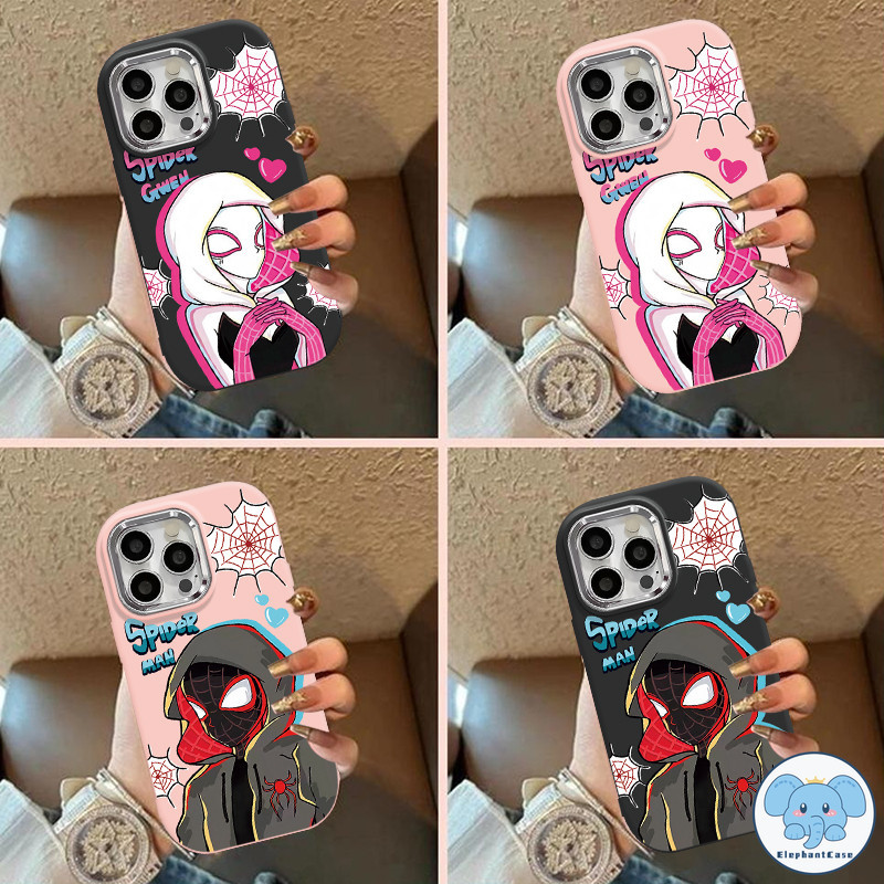 คู่รัก ภาพสีน้ำมันน่ารัก สไปเดอร์แมน ใยแมงมุม เคสแบรนด์เนม iPhone 7Plus 13 11 14 12 15 Pro Max 7 8 Plus X XR XS Max SE