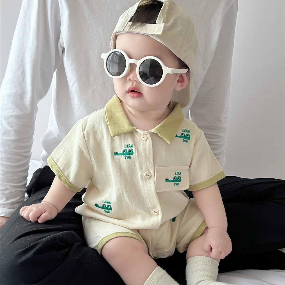 ฤดูร ้ อนเด ็ กแขนสั ้ น Onesie 0-24 เดือนคุณภาพสูงการ ์ ตูนจระเข ้ Polo Romper สไตล ์ เกาหลี Super หล ่ อ