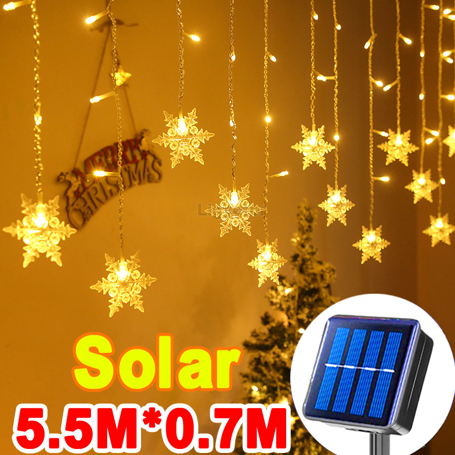 Ligyetor กันน้ําเกล็ดหิมะ Light String Icicles ผ้าม่าน Fairy String ไฟสําหรับงานแต่งงานกลางแจ้ง Christmas Party Decor