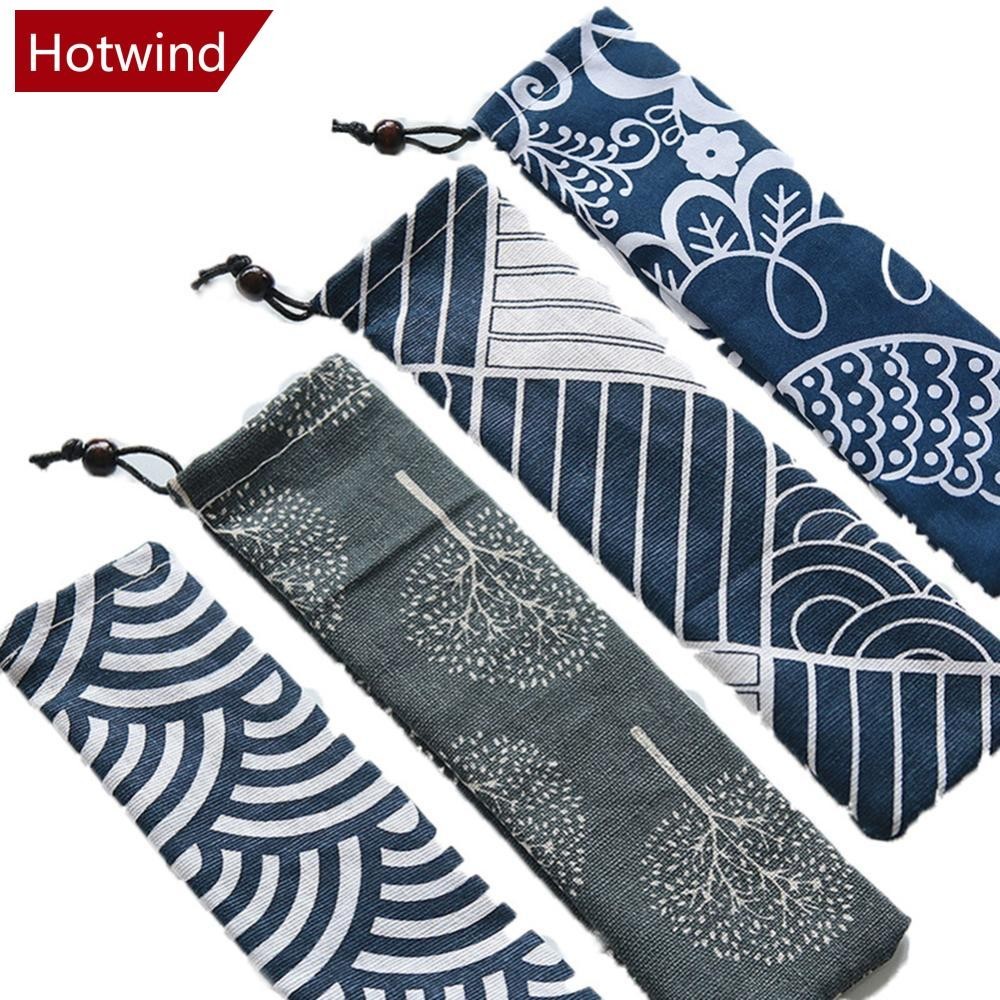 Hotwind Reusable โลหะฟาง Drawstring กระเป๋าสไตล์ญี่ปุ่นผ้าลินินกระเป๋าบนโต๊ะอาหารช้อนส้อมกระเป๋าตะเกียบฟางแปรงทําความสะอาดกระเป๋าแบบพกพา Organizer R7X2