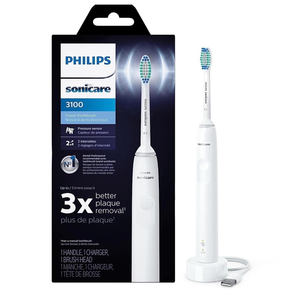 แปรงสีฟันไฟฟ้า Sonicare 3100 4100 Series, แปรงสีฟันไฟฟ้าแบบชาร์จไฟได้พร้อมเซ็นเซอร์แรงดัน,HX3681(เคสฟรี)