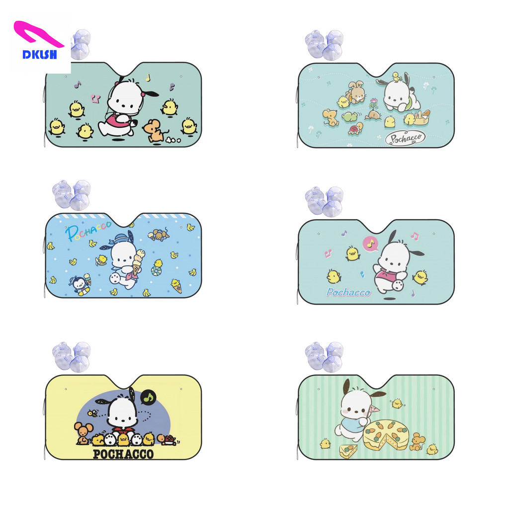 SANRIO ม่านบังแดดกระจกหน้ารถยนต์ ลายซานริโอ้ ปูนปัคโค สไตล์เรโทร ยืดหดได้