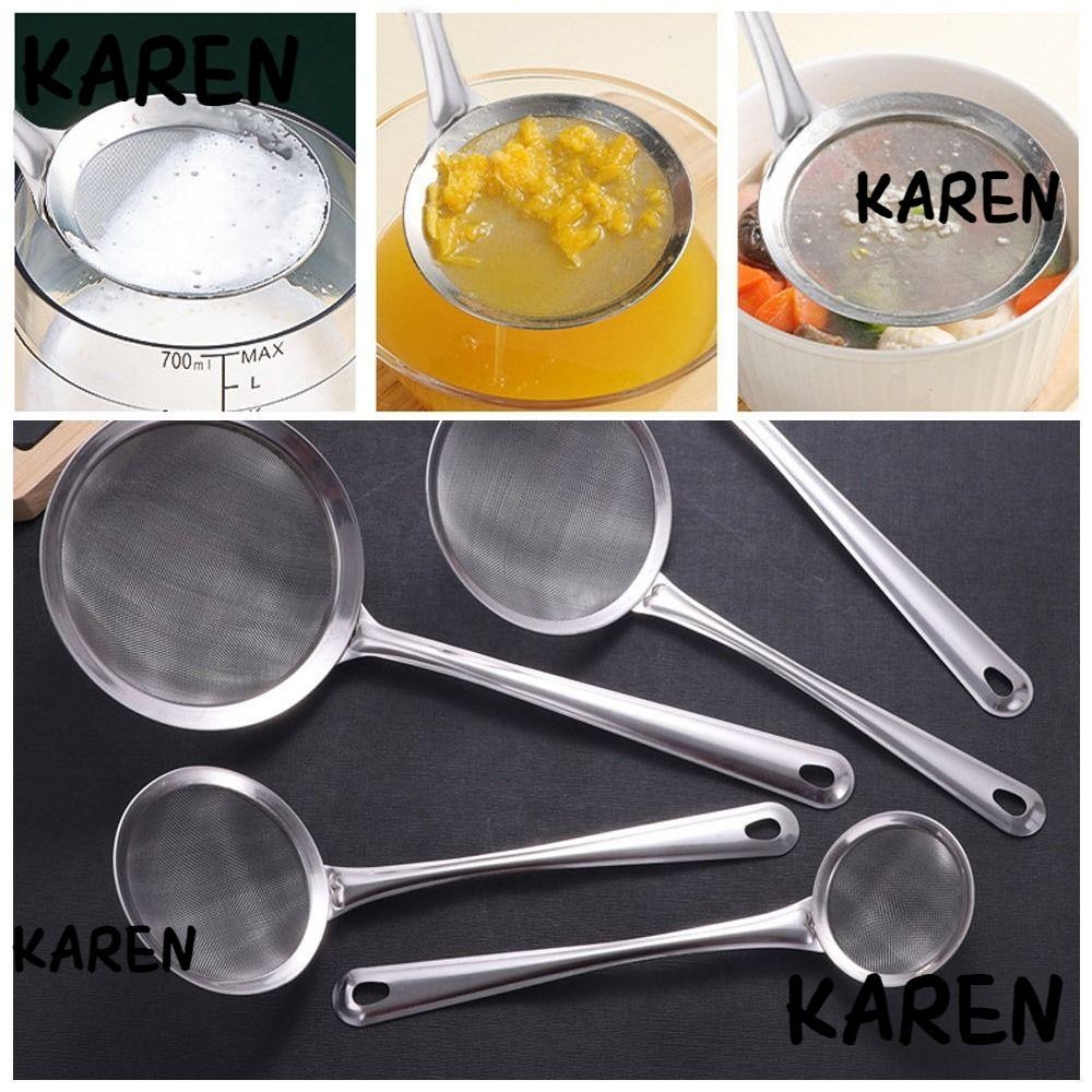 Karen Fine ตาข่ายกรอง,กรองน้ํามัน Skimmer กระชอนกรองช้อนน้ํามัน,สแตนเลส Multi-functional แป้งกระชอน Sifter เครื่องมือห้องครัว
