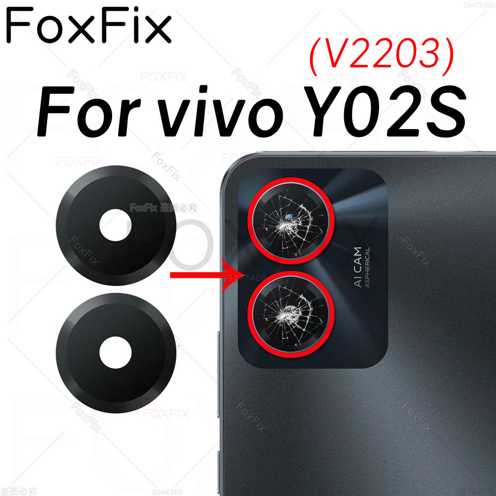 เลนส ์ กล ้ องหลังสําหรับ vivo Y02S V2203 กล ้ องด ้ านหลังฝาครอบกระจกเปลี ่ ยน + สติกเกอร ์ ติด