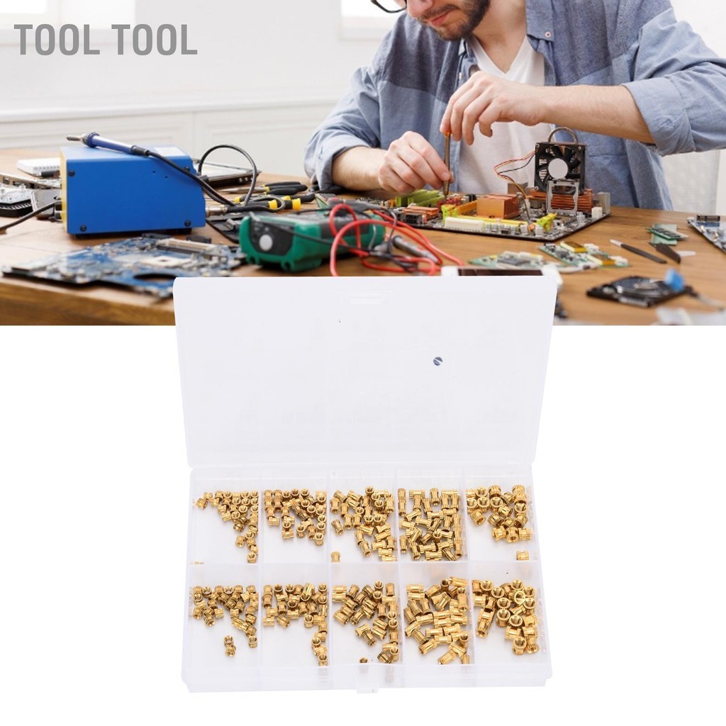 Tool 280 ชิ้นทองเหลือง Knurled น็อตเกลียวฝังตัวยึด M2 M2.5 M3 จัดประเภท ชุด