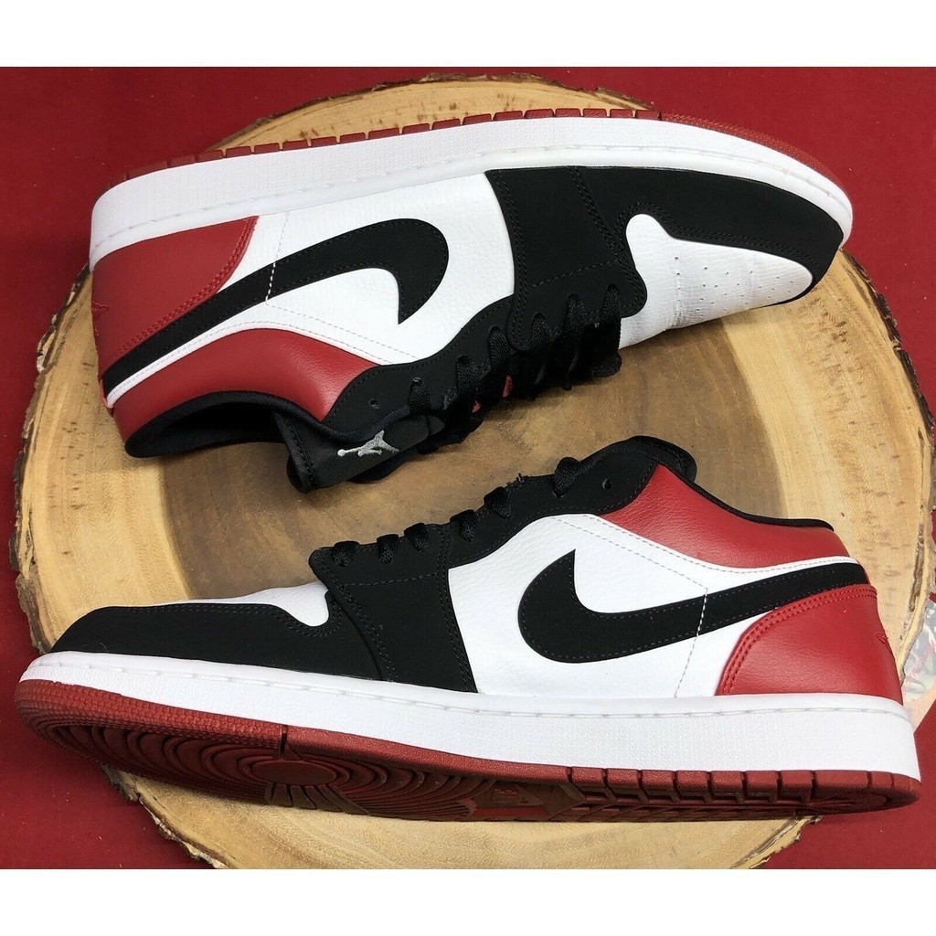 Nike Air Jordan 1 Low Black Toe/White/Gym Red AJ1 รองเท ้ าบาสเก ็ ตบอล 553558-116