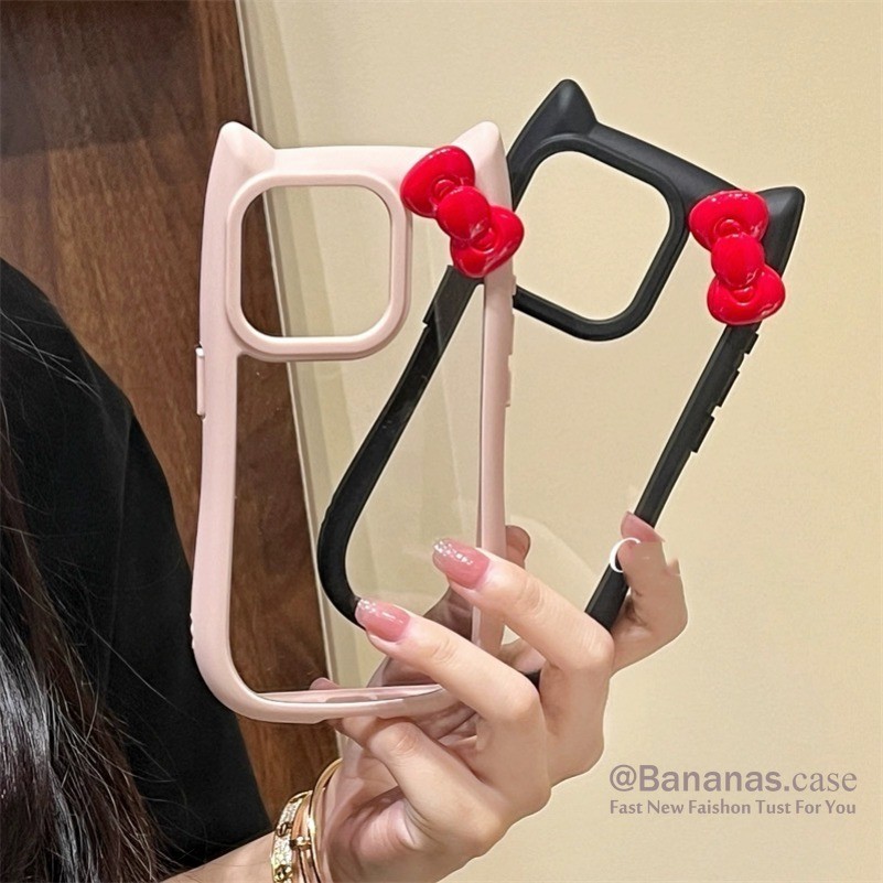Iphone 15 14 13 12 11 Pro Max X Xr Xs Max 7 8 Plus SE2020 เคสโทรศัพท์Ins 3D DIY Red Bow Clear Hard Cover