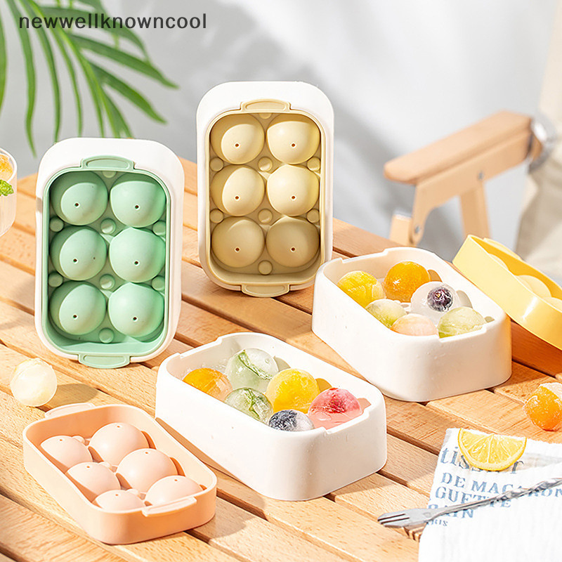 ใหม่wellknowncool ซิลิโคนหกช่องพร้อมฝาปิดกล่องน้ําแข็งช่องน้ําแข็งทําก้อนน้ําแข็งทรงกลม Easy Demolding กดประเภททําน้ําแข็งกล่อง AAD