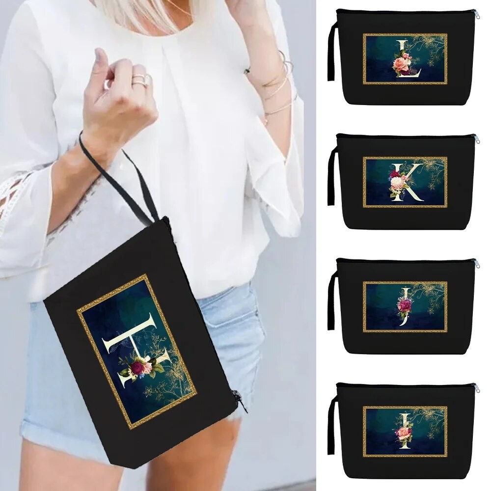 Flower Letter Series Print Pattern Makeup Bag Portable Makeup Bag Convenient Travel Makeup Bag Canva