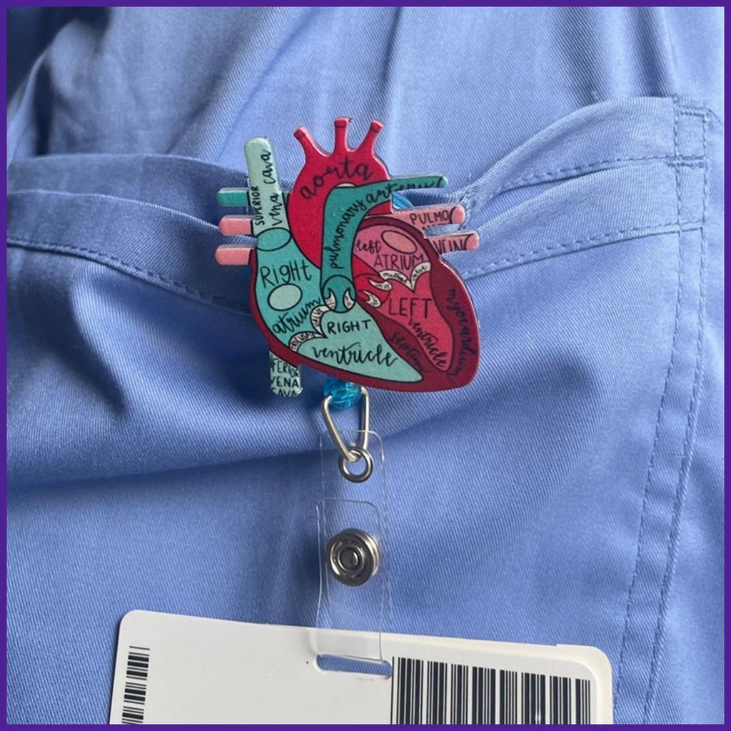 Cardiac Heart Badge ผู้ถือ ID ชื่อการ์ด Reel ผู้ถือพยาบาล ID คลิปหัวใจ Anatomy Design สําหรับ Doctor RN playth