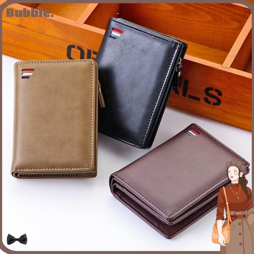 Bubble Mens Leather Wallet Short Business Wallets ID Card Holder