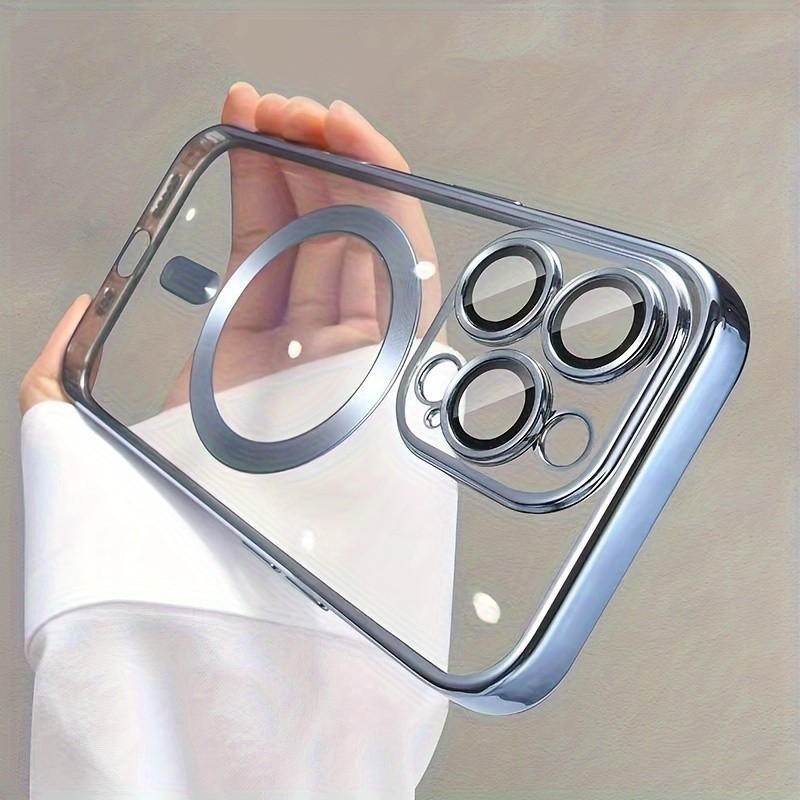 เคสชาร์จไร้สายแบบแม่เหล็กใสหรูหราสําหรับ iPhone 15/14/13/12/11 Pro Max Plus - TPU กันกระแทกพร้อมตัวป้องกันเลนส์