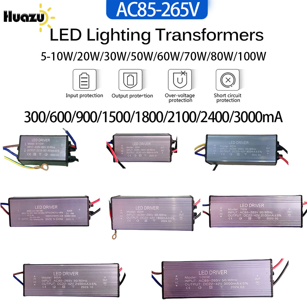 Ac85-265v 5-10W 20W 30W 50W 60W 70W 80W 100W แหล่งจ่ายไฟภายนอก LED Driver หม้อแปลงอิเล็กทรอนิกส์แยกไดรฟ์พลังงานคงที่ปัจจุบัน