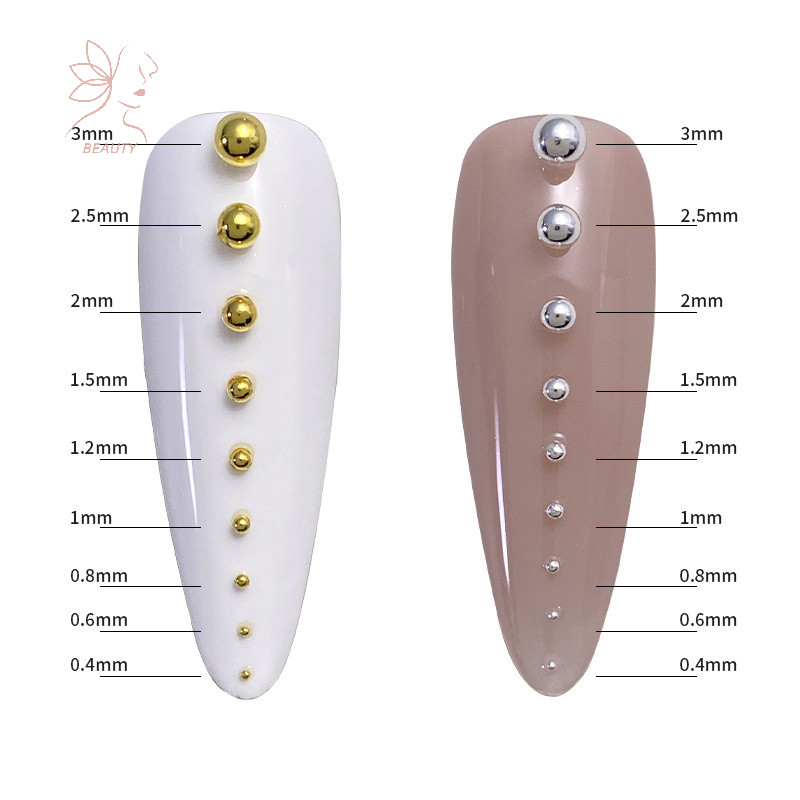 [maybeauty] 0.4 มม.-3 มม.ทองเงินเล็บสีขาว Micro โลหะคาเวียร์ลูกปัดแต่งเล็บ 3D Rhinestone ตกแต่งเครื่องมือ {TH}