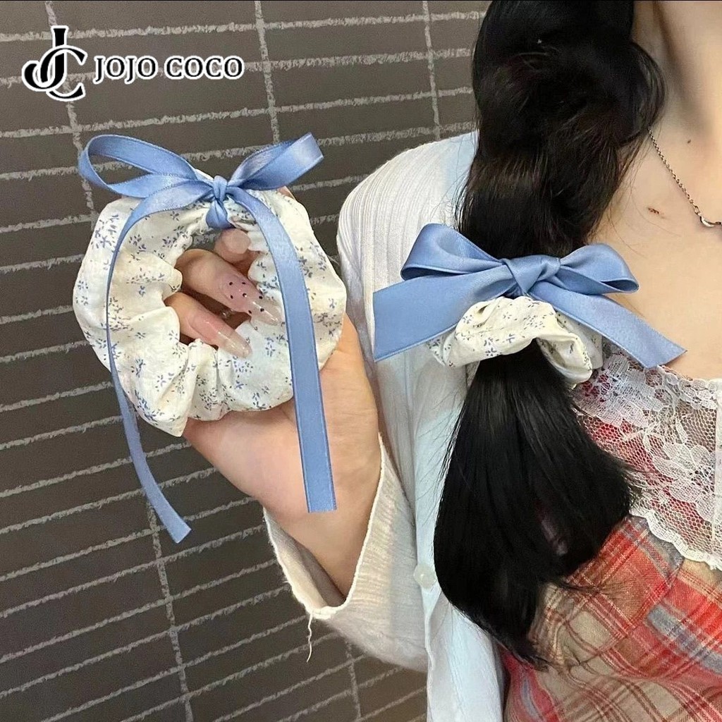 Jojo COCO สีฟ ้ าดอกไม ้ ขนาดใหญ ่ ลําไส ้ ผม Tie สําหรับผู ้ หญิงเกาหลี Gentle Ball อุปกรณ ์ เสริมผม