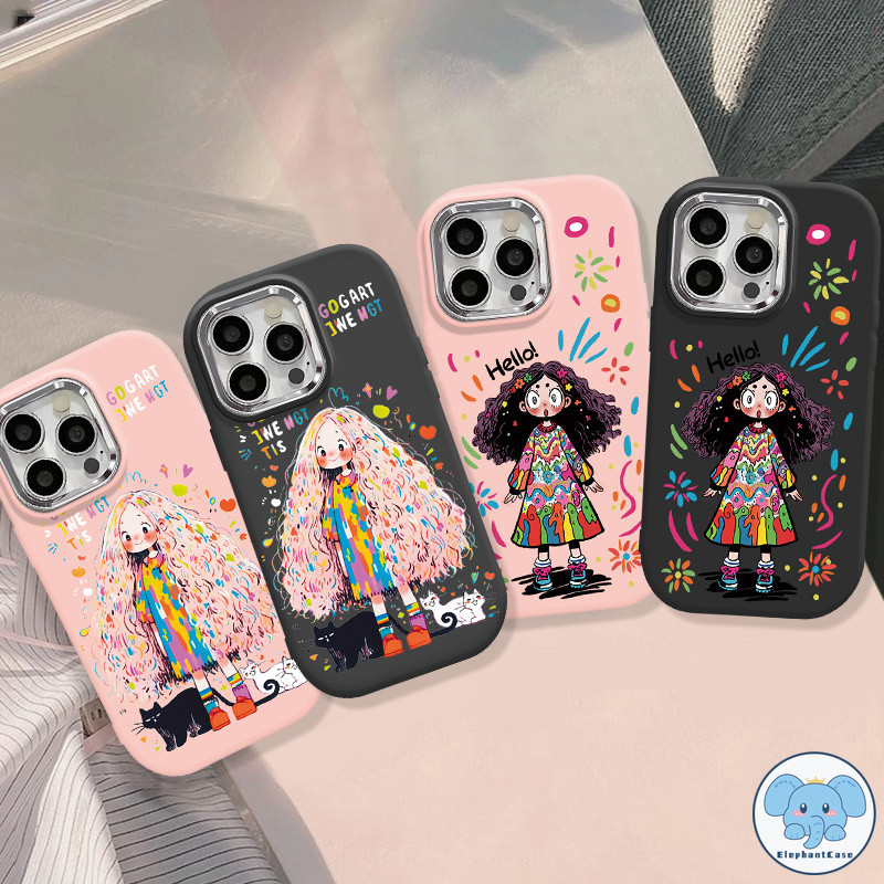 คู่รักกราฟิติดอกไม้ ที่มีสีสันลูกแมวน่ารักผู้หญิงกรณีหรูหรา iPhone 11 15 13 7Plus 12 14 Pro Max XR SE X XS Max 7 8 Plus