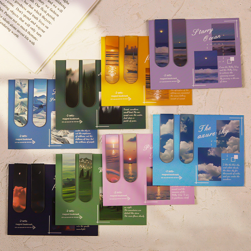 2 ชิ้นหรูหราบรรจุภัณฑ์ภูมิทัศน์ชุดรูปแบบบุ๊คมาร์คแม่เหล็กนักเรียนมินิแม่เหล็กหน้าหนังสือโฟลเดอร์วรรณกรรมที่คั่น