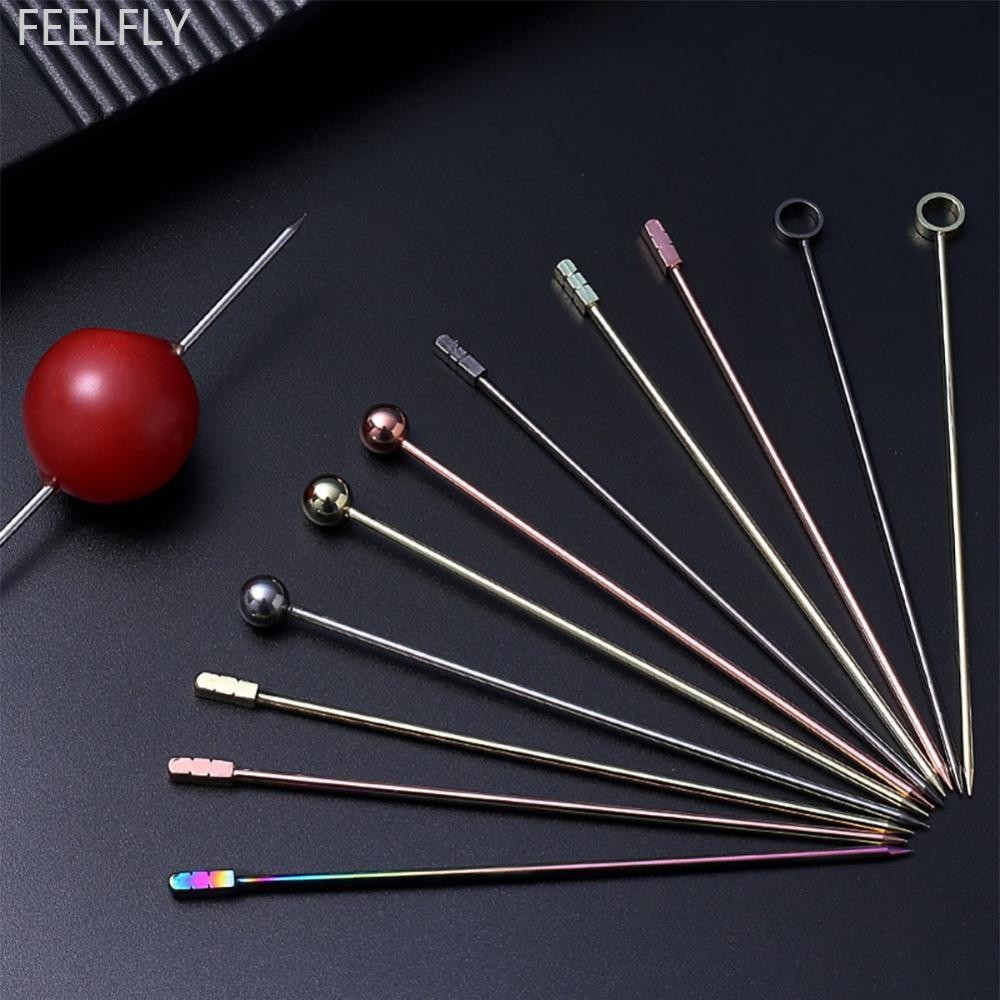Feelfly 3 ชิ้นสแตนเลสนํากลับมาใช้ใหม่ค็อกเทล Picks Martini ผลไม้ Stick Swizzle Sticks อุปกรณ์บาร์สําหรับงานแต่งงาน Q4U3