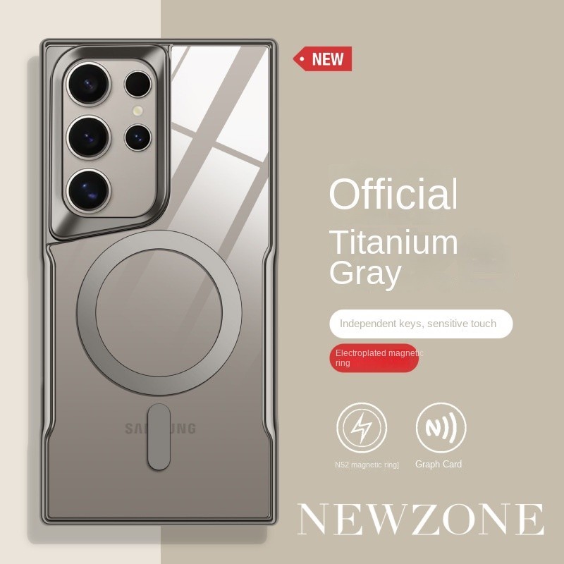 SAMSUNG หรูหราชุบอะคริลิโปร่งใสแม่เหล็กชาร์จไร้สายเคสโทรศัพท์สําหรับsamsung Galaxy S24 S23 S22 Ultra S24 Plus S24 S23 กันกระแทกฮาร์ดปกหลัง