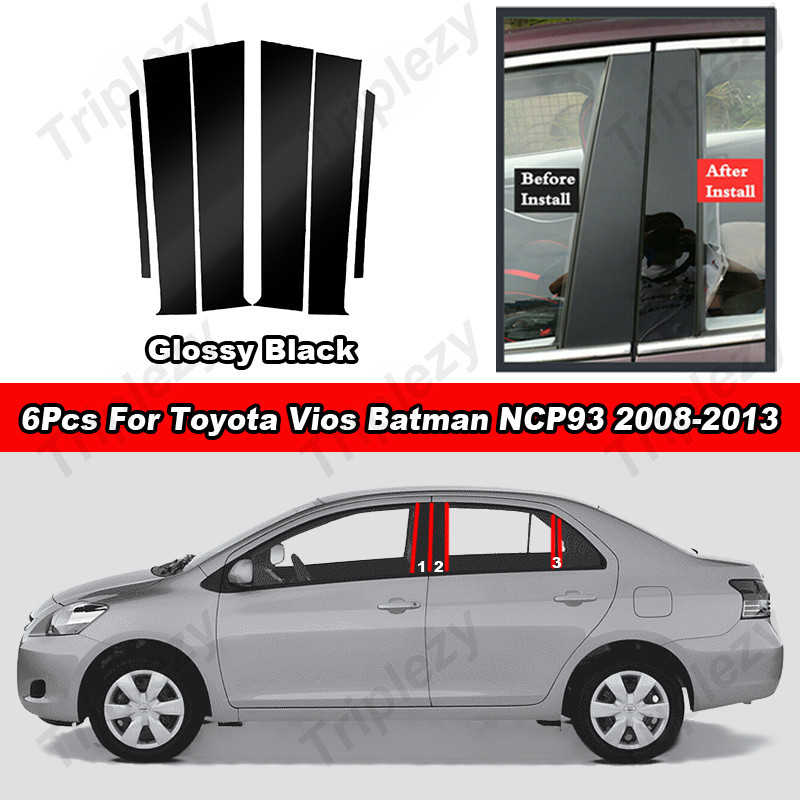 สําหรับ Toyota Vios Batman NCP93 2008-2013/สําหรับToyota Belta Yaris Sedan XP90 2008-2013 6ชิ้นGlossyเปียโนสีดํา/คาร์บอนไฟเบอร์รถประตูหน้าต่างคอลัมน์ศูนย์BCเสาโพสต์สติกเกอร์Trim