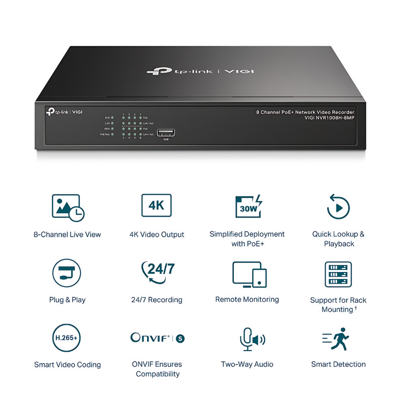 🛵มีส่งด่วน💨 TP-LINK VIGI NVR1008H-8MP 8 Channel PoE+ Network Video Recorder ประกัน 3 ปี