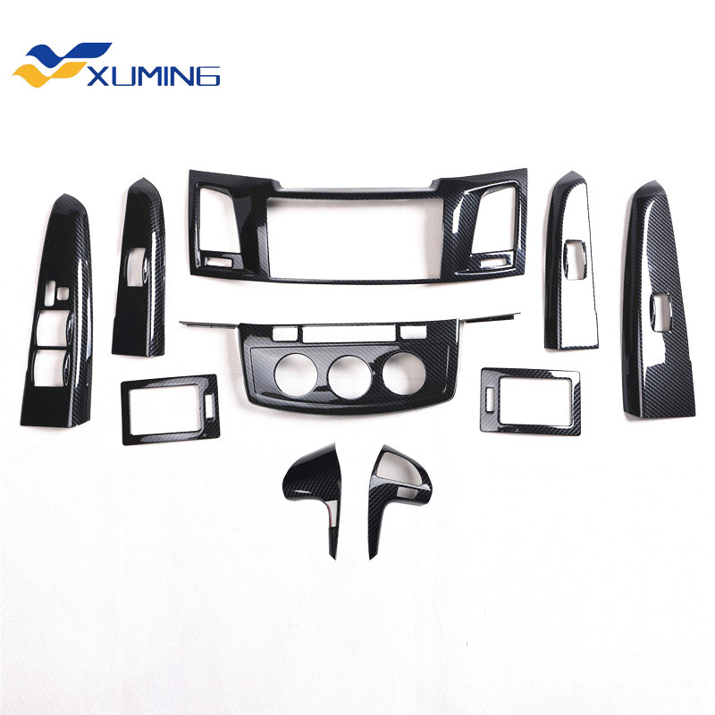 Xm-สําหรับtoyota VIGO 2012-2015 รูปแบบคาร์บอนไฟเบอร์ภายในรถgarnish,VIGOกระจกสวิทช์แผงฝาครอบ trim