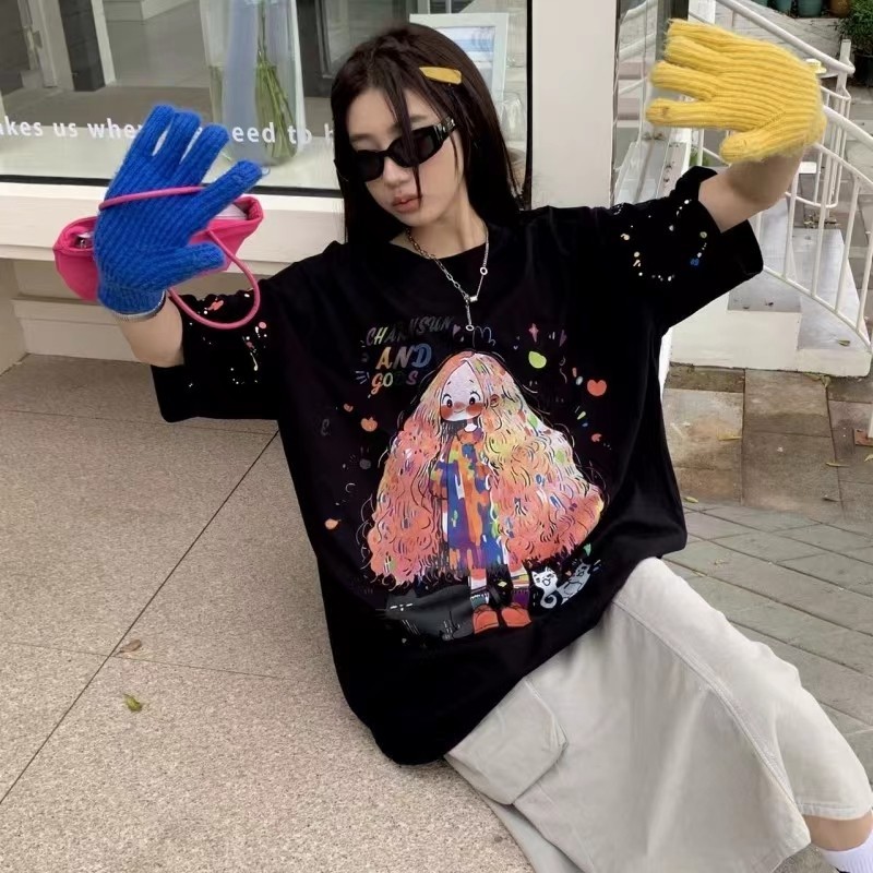 เสื้อยืดพลัสไซส์หลวมมีสไตล์--M-XXXL