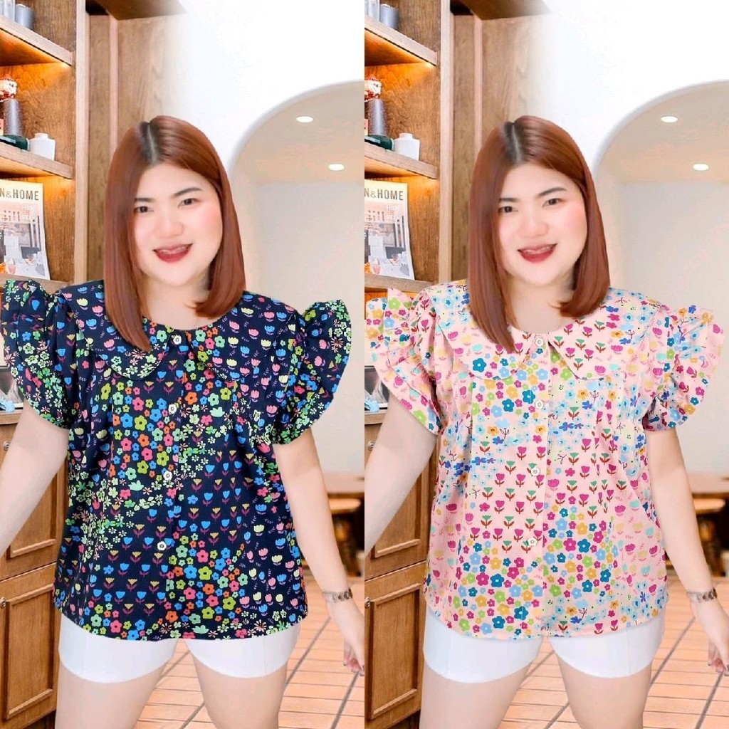 เสื้อผ้าครัช ลายรวมดอก คอบัว แขนระบาย อก 42-46" นิ้ว