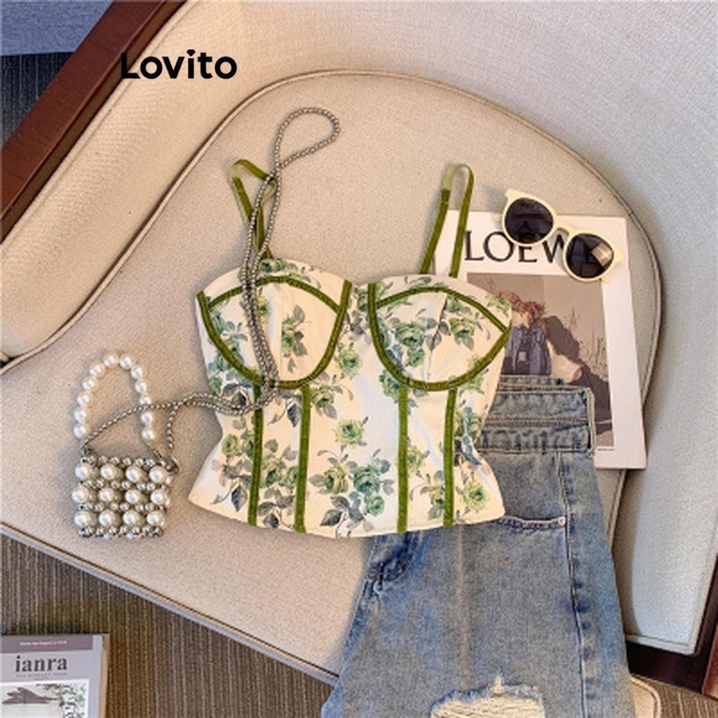 Lovito เสื้อสายเดี่ยวผู้หญิง ลายดอกไม้น่ารัก LNE52316