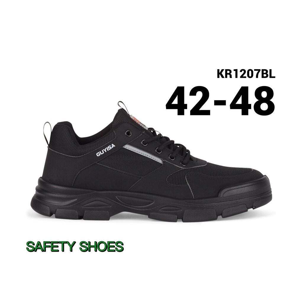 รองเท้าเซฟตี้แฟชั่น ไซส์ 42-48 Safety Shoes ผ้าใบเซฟตี้ไซส์ใหญ่ สีดำ รองเท้านิรภัย KR1207