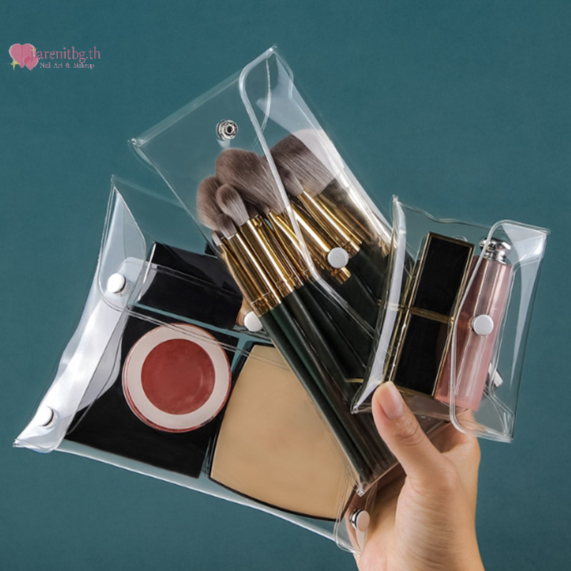 Renbg 1PC Different Sie แบบพกพาโปร่งใสกระเป๋าเครื่องสําอางกันน้ํา PVC ดินสอแป้ง Organizer เครื่องเขียนเก็บกระเป๋าแปรงแต่งหน้า TH