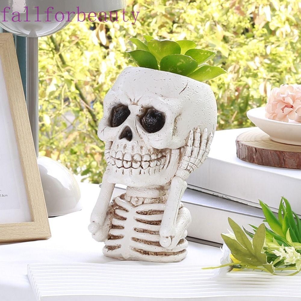 Fallforbeauty ฮาโลวีน Skull กระถางต้นไม้, Elegance เรซิ่นหัตถกรรม Succulent Planter, ผู้ถือพืช Gothic ที่สมจริง Skull Planter ฮาโลวีน Party Decor
