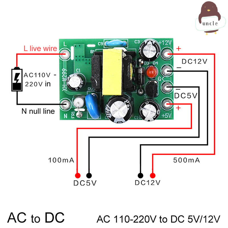 [UN] Mini AC-DC Converter AC110V 220V to DC 12V 0.2A+5V โมดูลบอร์ด TH