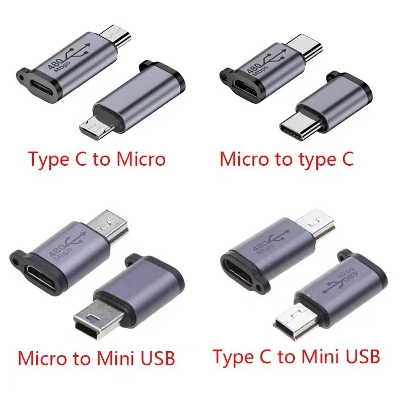 Micro USB Mini USB Type-C iOS อะแดปเตอร์ชายหญิง Converter ข้อมูล Sync ชาร์จสําหรับ Xiaomi Samsung โทรศัพท์มือถืออะแดปเตอร์ USB C ปลั๊ก Transfer แปลง